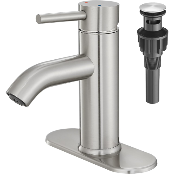 Brushed Nickel Bathroom Faucet Single le Bathroom Vanity Sink Faucet with Pop-up Drain, Rv Lavatory Vessel Faucet Basin Mixer Tap with Deck Plate